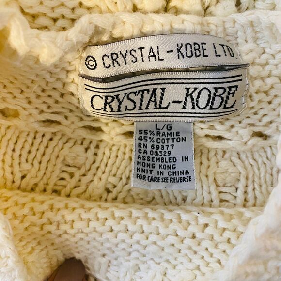 VTG Krystal Kobe Ramie Cotton Blend Ivory Pullover Knit Slouchy Sweater Sz L - Picture 6 of 10